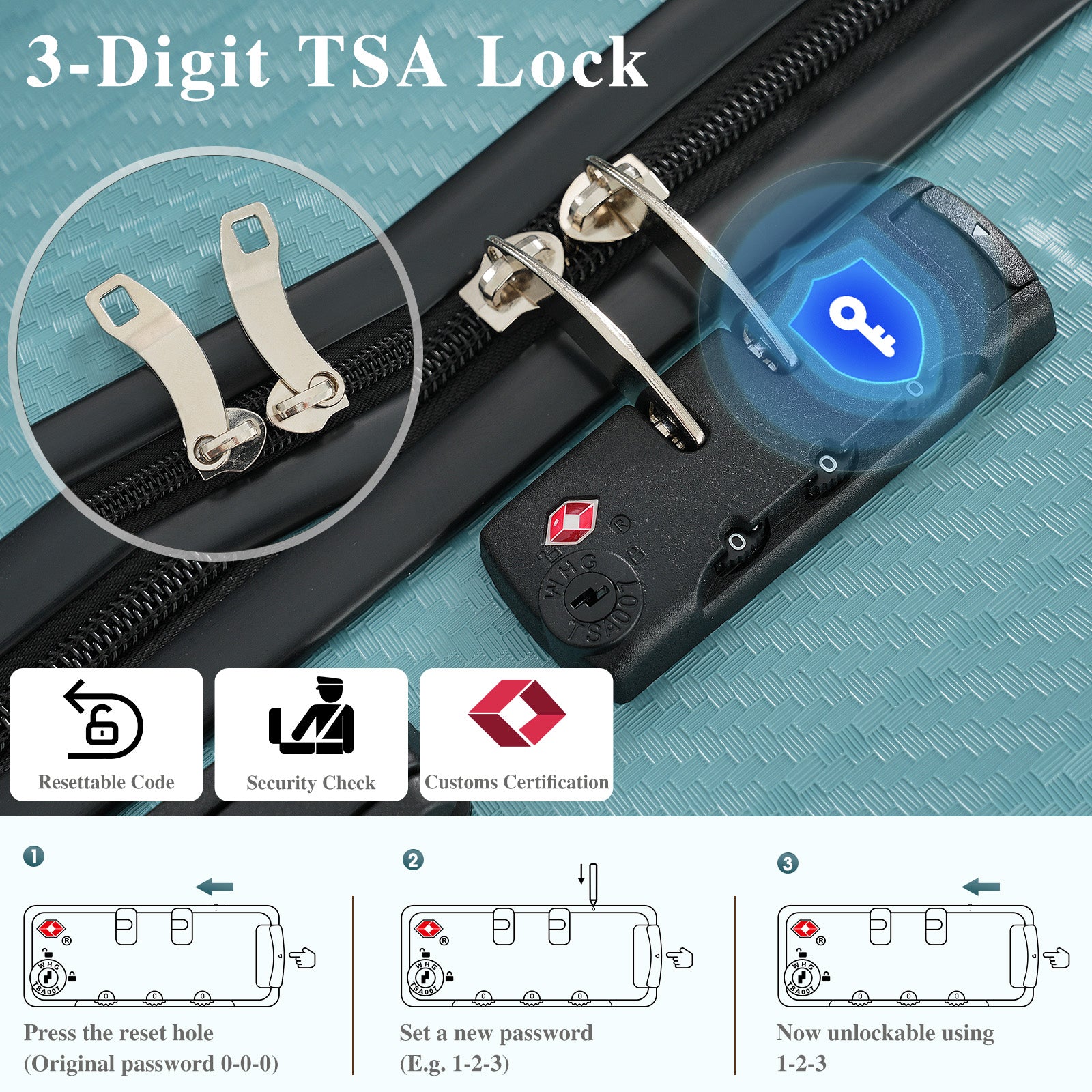 6-Piece Luggage Set, Durable Hardshell ABS Suitcase with Spinner Wheels, TSA Lock, Side Hooks, Lightweight Carry-On & Checked Luggage