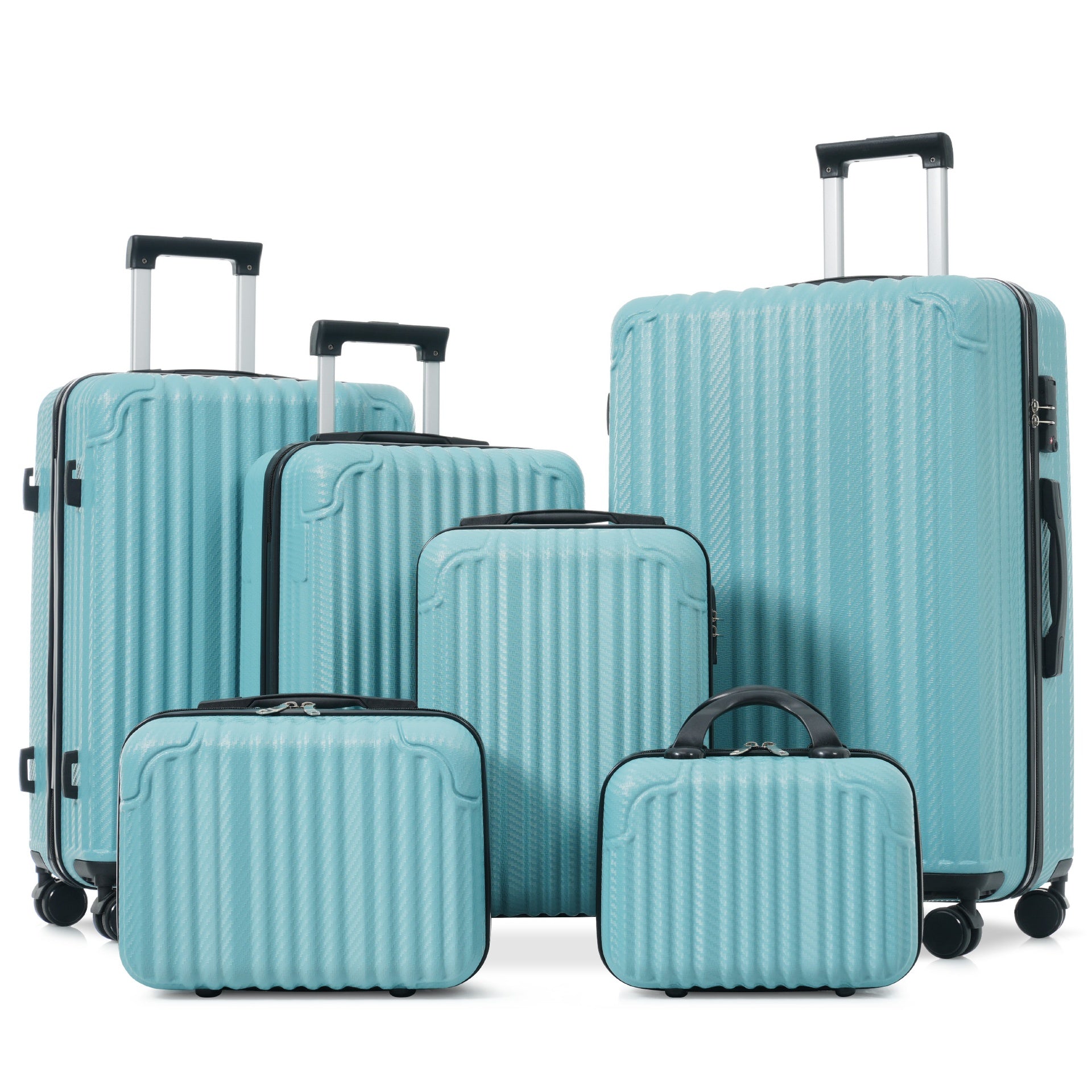 6-Piece Luggage Set, Durable Hardshell ABS Suitcase with Spinner Wheels, TSA Lock, Side Hooks, Lightweight Carry-On & Checked Luggage