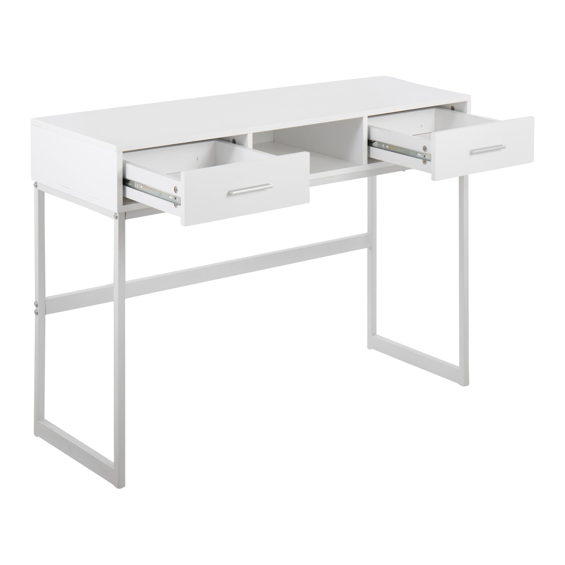 Franklin Contemporary Console Table in White Metal and White Wood by LumiSource