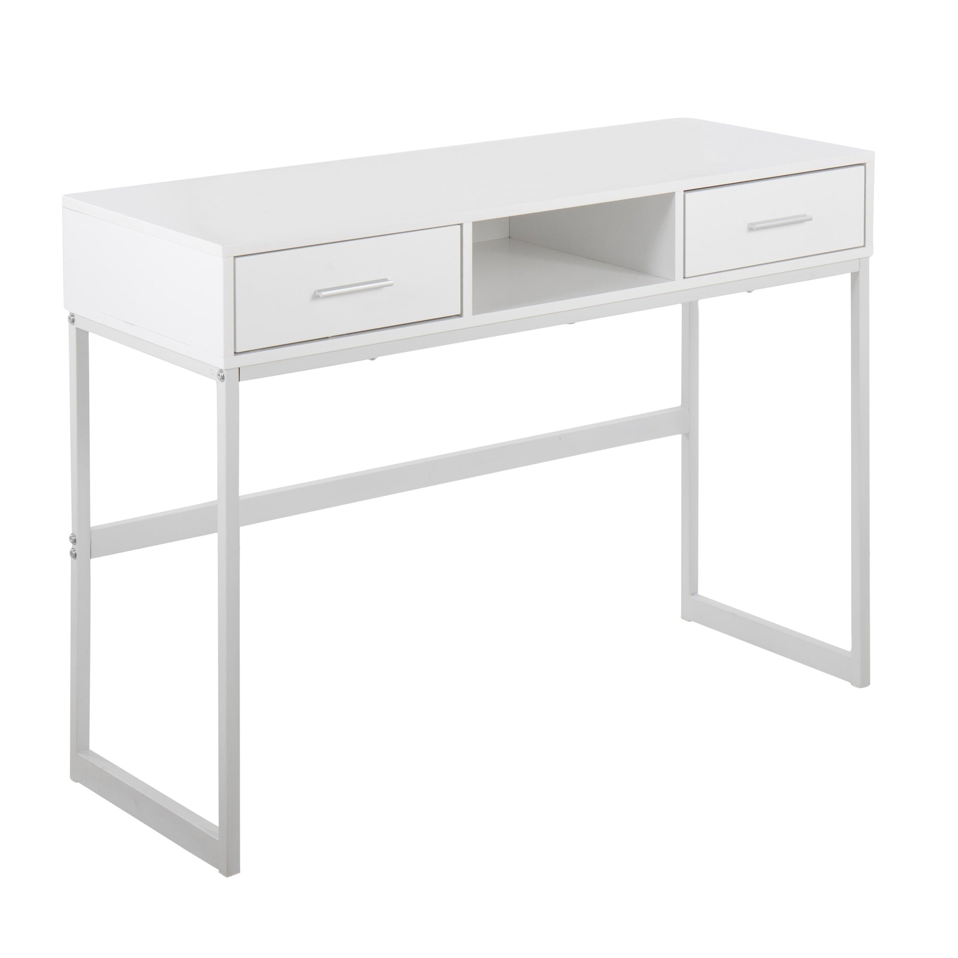 Franklin Contemporary Console Table in White Metal and White Wood by LumiSource