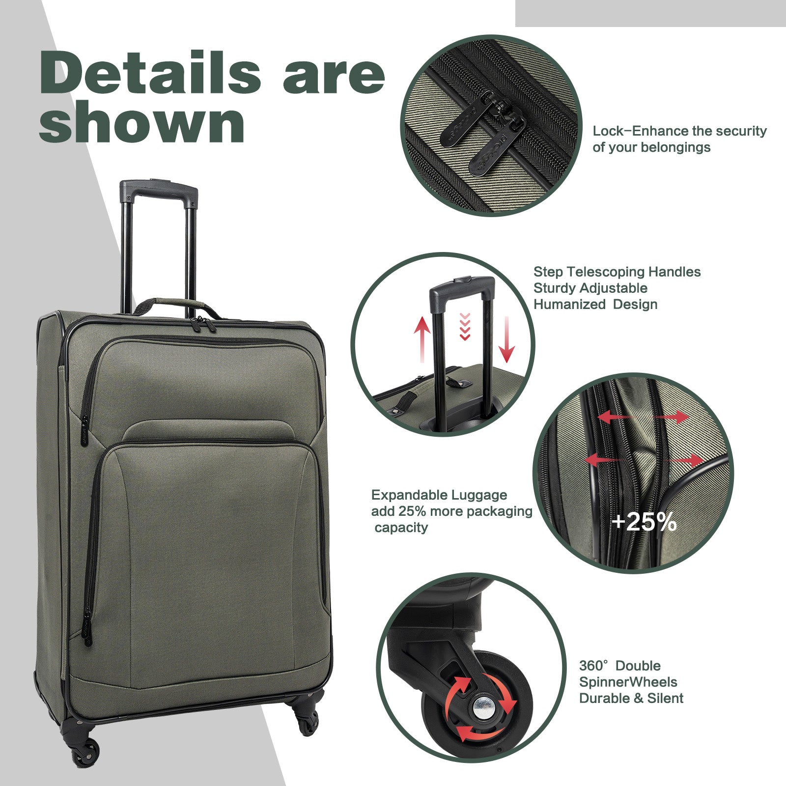 SoftshellLuggage Expandable 3 Piece Set Suitcase with Duffel Bag Softside Lightweight Luggage Travel Set
