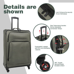 SoftshellLuggage Expandable 3 Piece Set Suitcase with Duffel Bag Softside Lightweight Luggage Travel Set