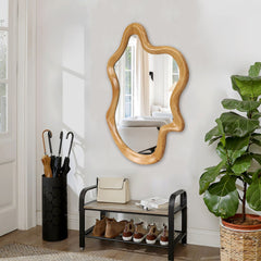 33.46" x 22.24" Irregular Shaped Wall Mirror with Natural Wood Frame