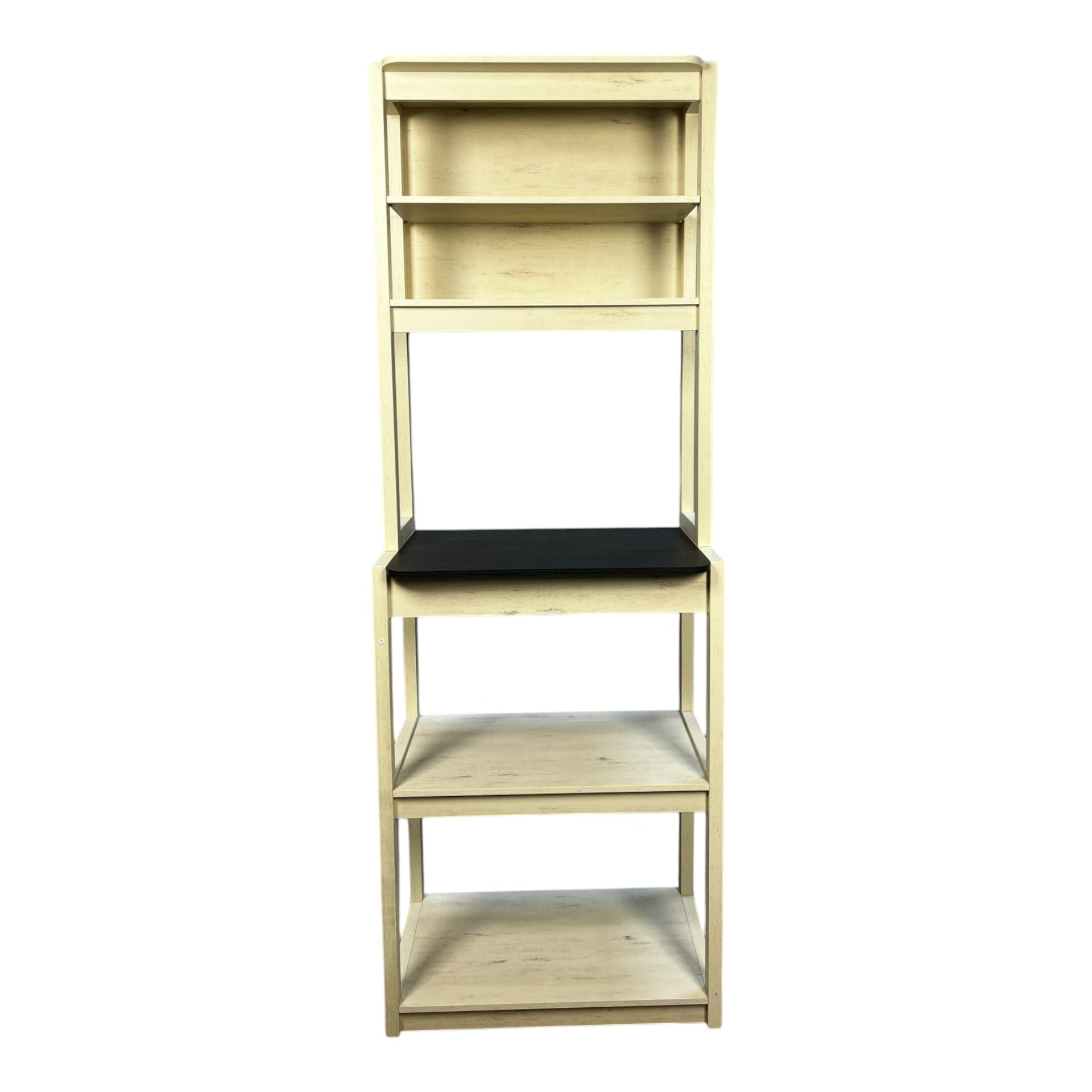 23.62" White and Black color Bakers Rack for Kitchen with Storage, Coffee Bar, 5-Tier Kitchen Shelves, Microwave Stand