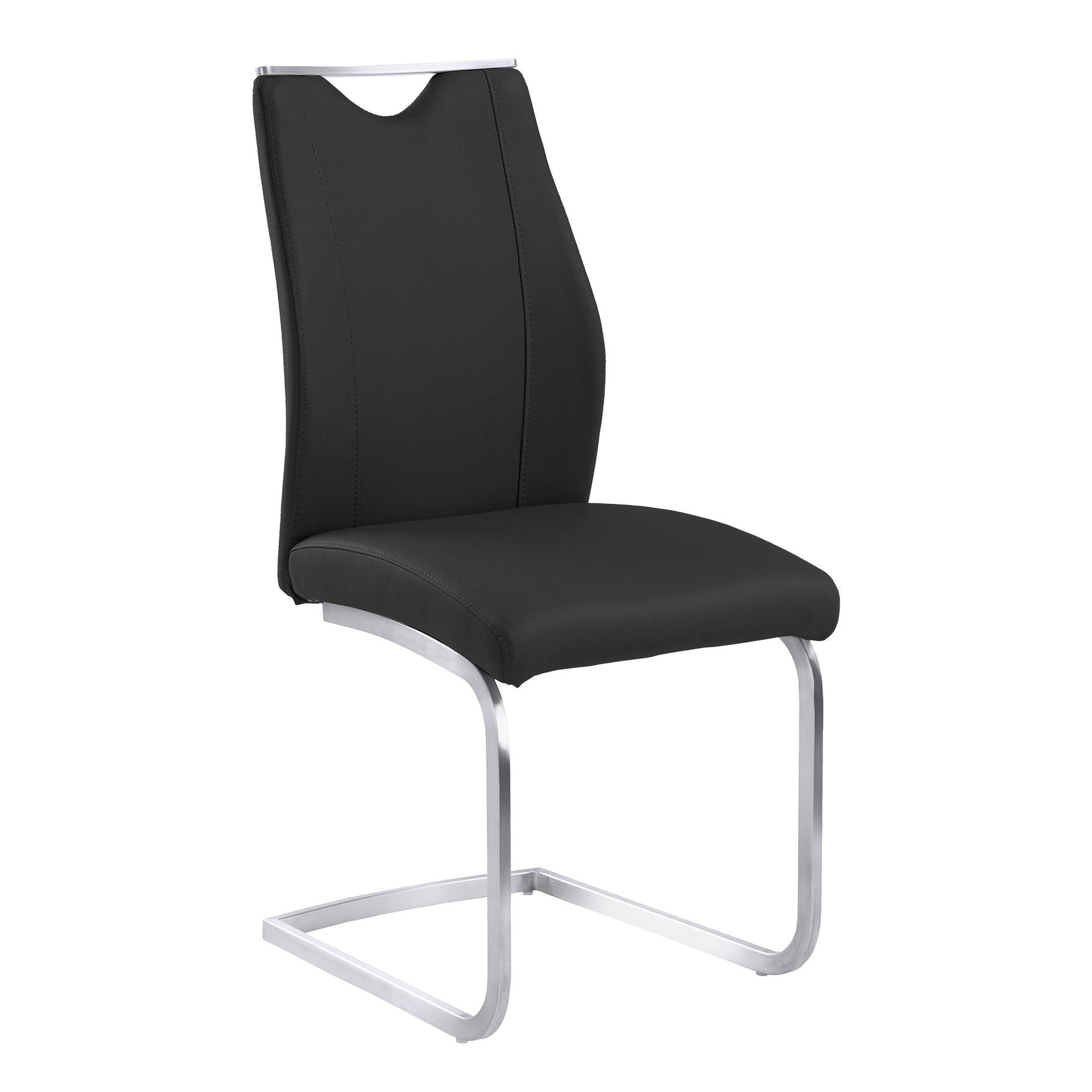 Bravo Contemporary Dining Chair In Black Faux Leather and Brushed Stainless Steel Finish - Set of 2