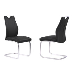 Bravo Contemporary Dining Chair In Black Faux Leather and Brushed Stainless Steel Finish - Set of 2