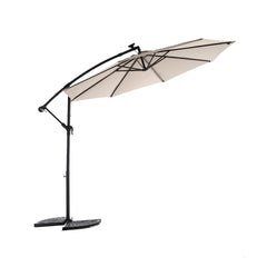 10ft Solar LED Offset Hanging Market Patio Umbrella  ( khaki )(No Base)
