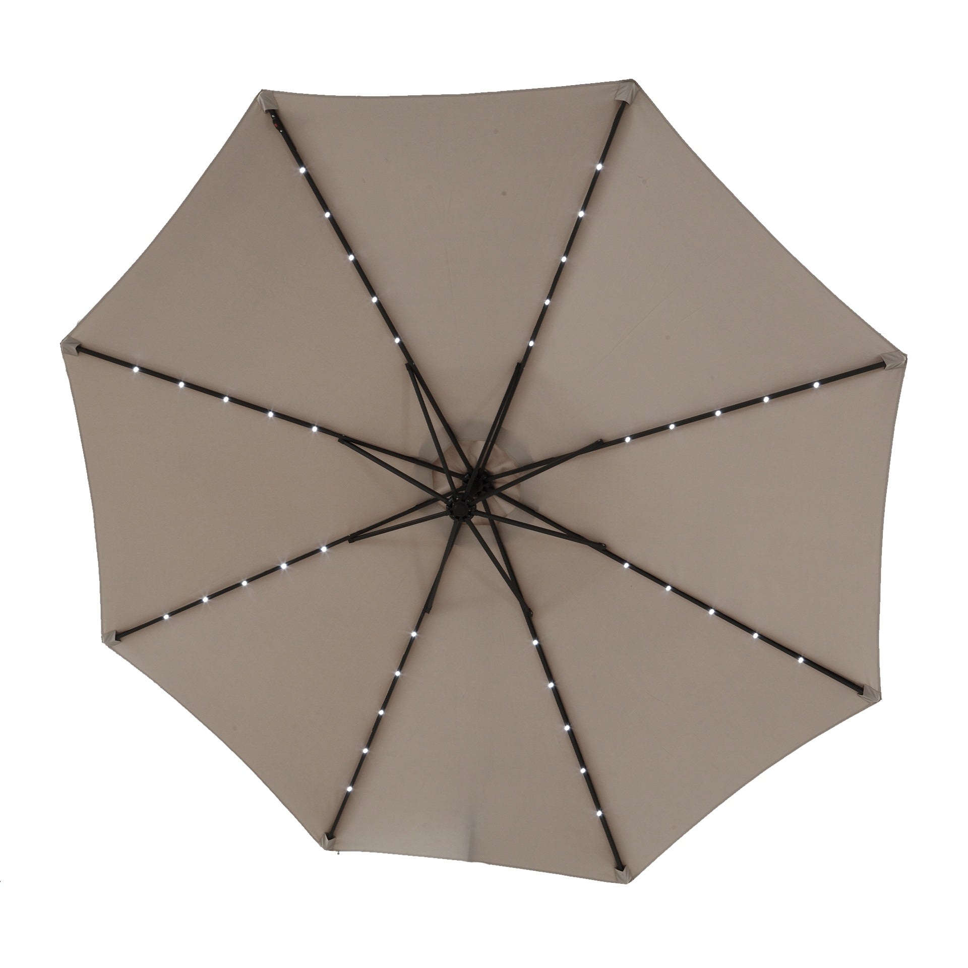 10ft Solar LED Offset Hanging Market Patio Umbrella  ( khaki )(No Base)