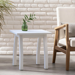 SELMA Acacia wood Accent Side Table in White PU, Weather-Resistant Rectangular End Table for Patio, Garden, Lawn, and Living Room(White PU)