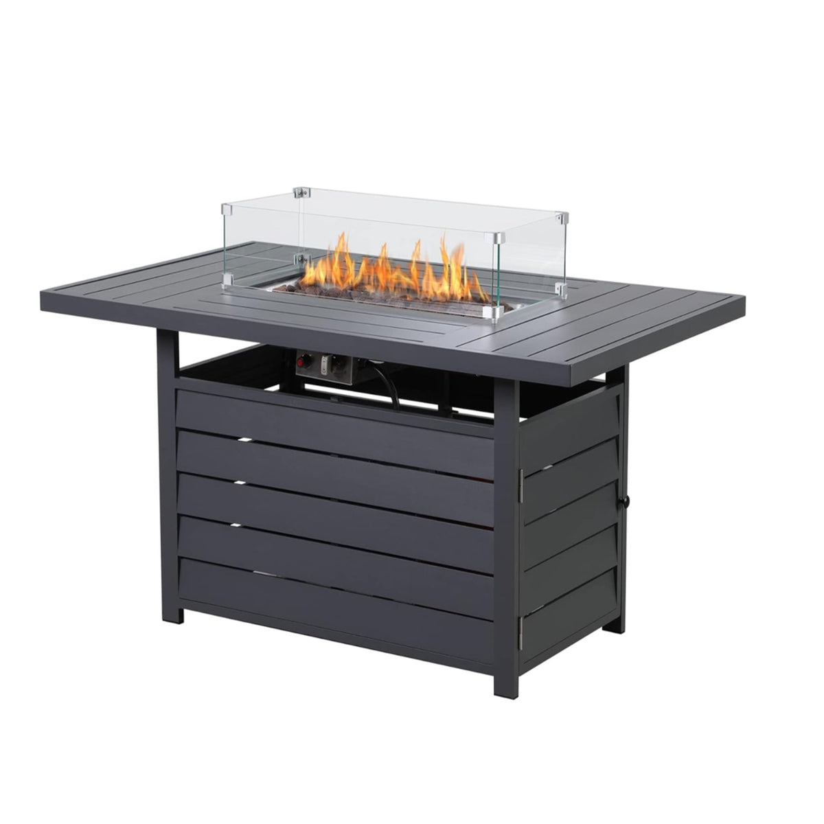 54.3” Outdoor Patio Dark Grey Aluminum Fire Pit Table, 50000 BTU CSA Certified Propane Gas Fire Pit, Rectangular Fire Table w/Stainless Burner, Lava Rock, Waterproof Cover