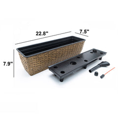 2-Pack Smart Self-watering Rectangle Planter for Indoor and Outdoor - Hand Woven Wicker - Brown
