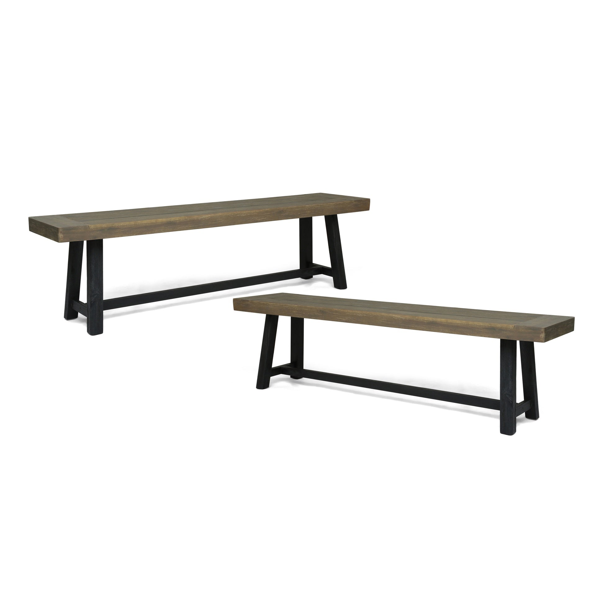 Acacia Outdoor Bench,Sandblast Gray Finish and Black,set of 2