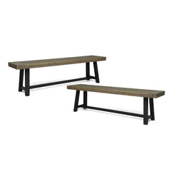 Acacia Outdoor Bench,Sandblast Gray Finish and Black,set of 2