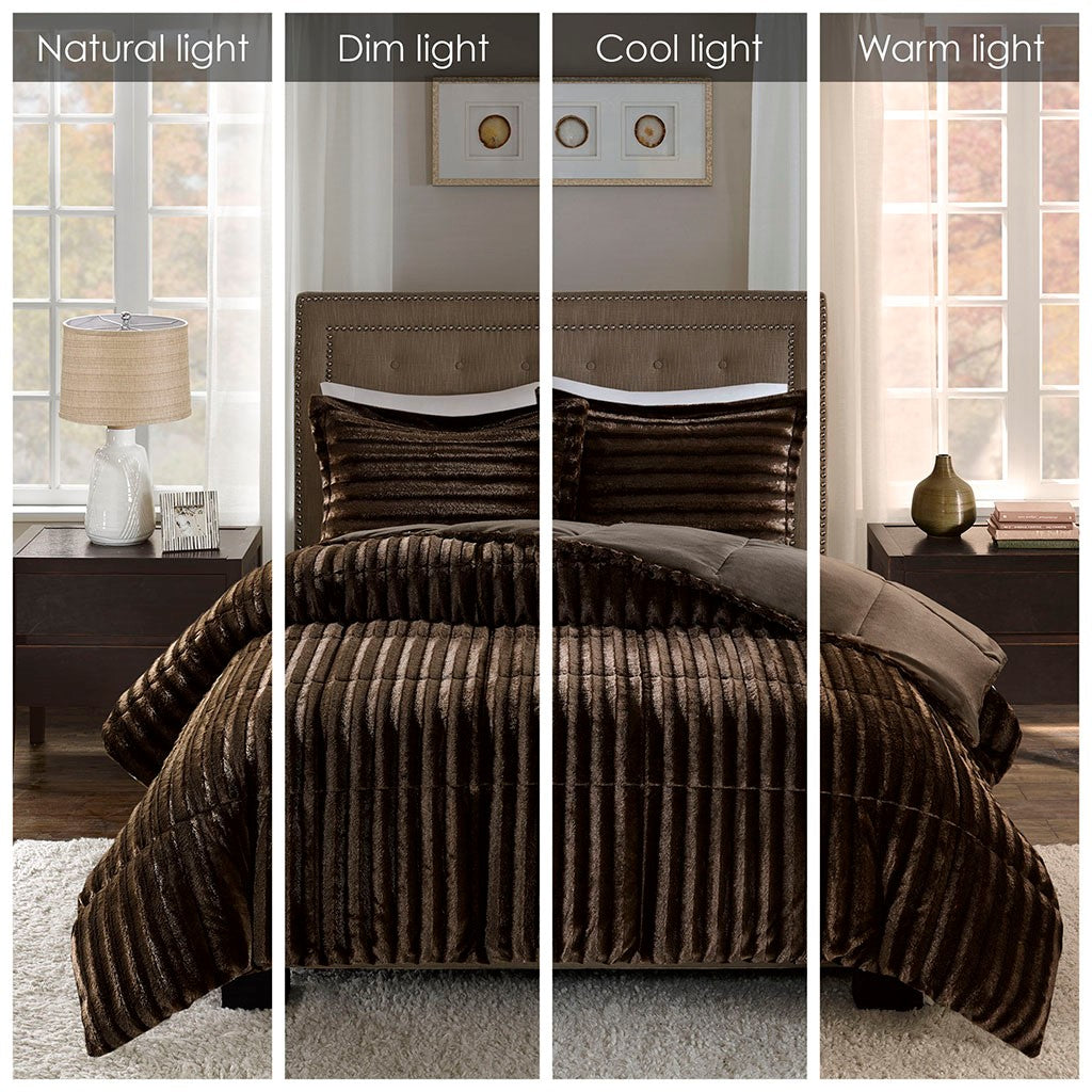 King/Cal King Faux Fur Comforter Mini Set