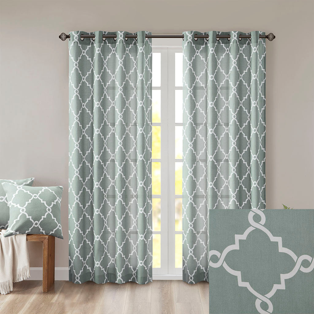 Fretwork Print Grommet Top Window Curtain Panel(Only 1 Pc Panel)