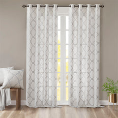Fretwork Print Grommet Top Window Curtain Panel(Only 1 Pc Panel)