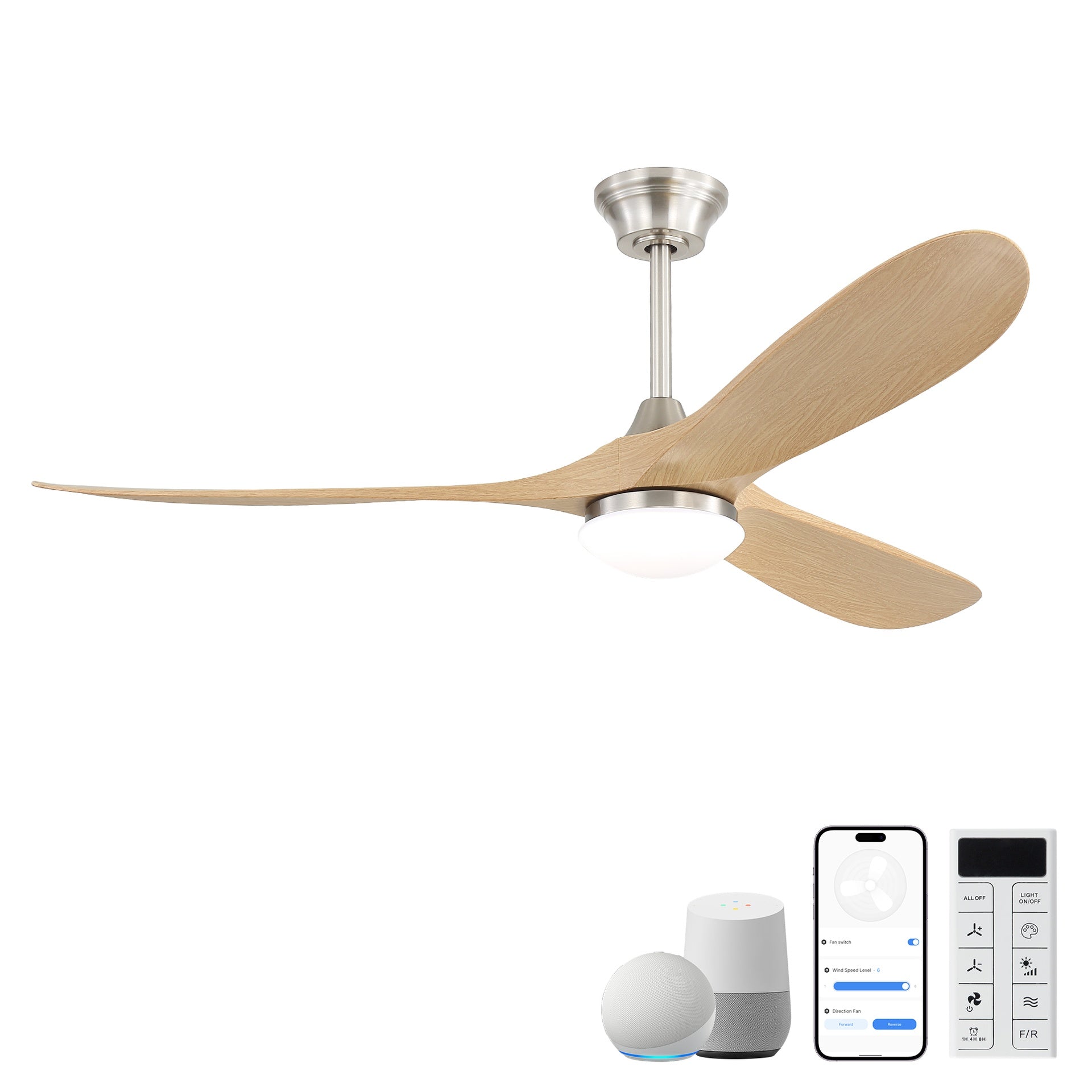 60 Inch Smart Ceiling Fan with Light Dimmable LED with Memory, Quiet Reversible DC Motor,Timing (1H/4H/8H)
