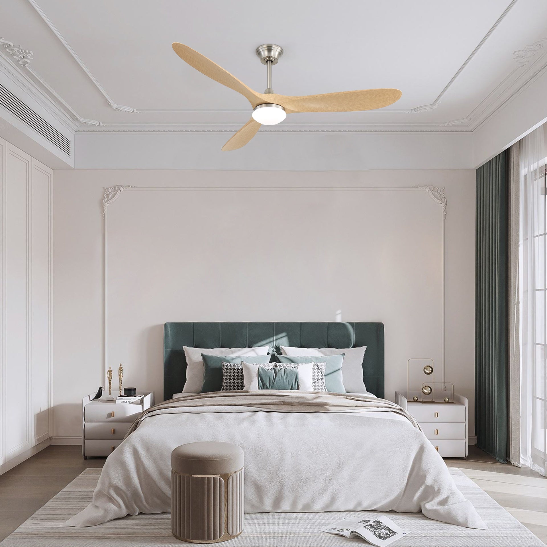 60 Inch Smart Ceiling Fan with Light Dimmable LED with Memory, Quiet Reversible DC Motor,Timing (1H/4H/8H)