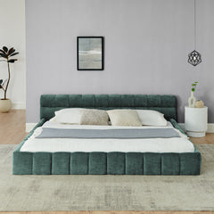 King size  Upholstered Bed Frame with Thick Fabric, Chenille Fabric Grounded King Size Platform Bed with Headboard and Solid Frame. No Box Spring Needed-green(88.5''*85.5''*24'')