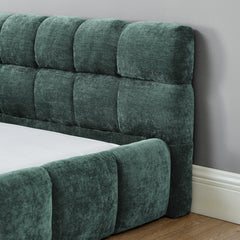 King size  Upholstered Bed Frame with Thick Fabric, Chenille Fabric Grounded King Size Platform Bed with Headboard and Solid Frame. No Box Spring Needed-green(88.5''*85.5''*24'')