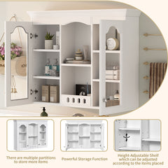 Wall Mounted Medicine Cabinet, Bathroom Wall Cabinet with 2 Glass Doors, Over The Toilet Space Saver Storage Cabinet with Ample Storage, White