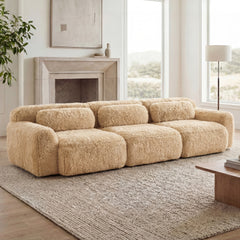 114''Soft And Fluffy Plush Fabric,Modular Sectional Sofa Couches,Ergonomic Design With Ottoman And Throw Pillows,Full-compression Vacuum Packaging Buckle Connection,For Home Theater,Light Khaki