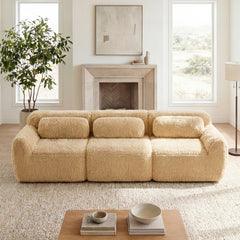 114''Soft And Fluffy Plush Fabric,Modular Sectional Sofa Couches,Ergonomic Design With Ottoman And Throw Pillows,Full-compression Vacuum Packaging Buckle Connection,For Home Theater,Light Khaki