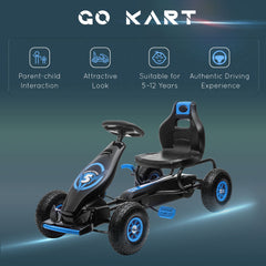 Aosom Kids Pedal Go Kart Ride-on Toy with Ergonomic Comfort, Pedal Car with Tough, Wear-Resistant Tread, Go Cart Kids Car for Boys & Girls with Suspension System, Safety Hand Brake, Ages 5-12, Blue