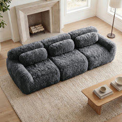 114''Soft And Fluffy Plush Fabric,Modular Sectional Sofa Couches,Ergonomic Design With Ottoman And Throw Pillows,Full-compression Vacuum Packaging Buckle Connection  For Study,Home Theater,Dark Grey