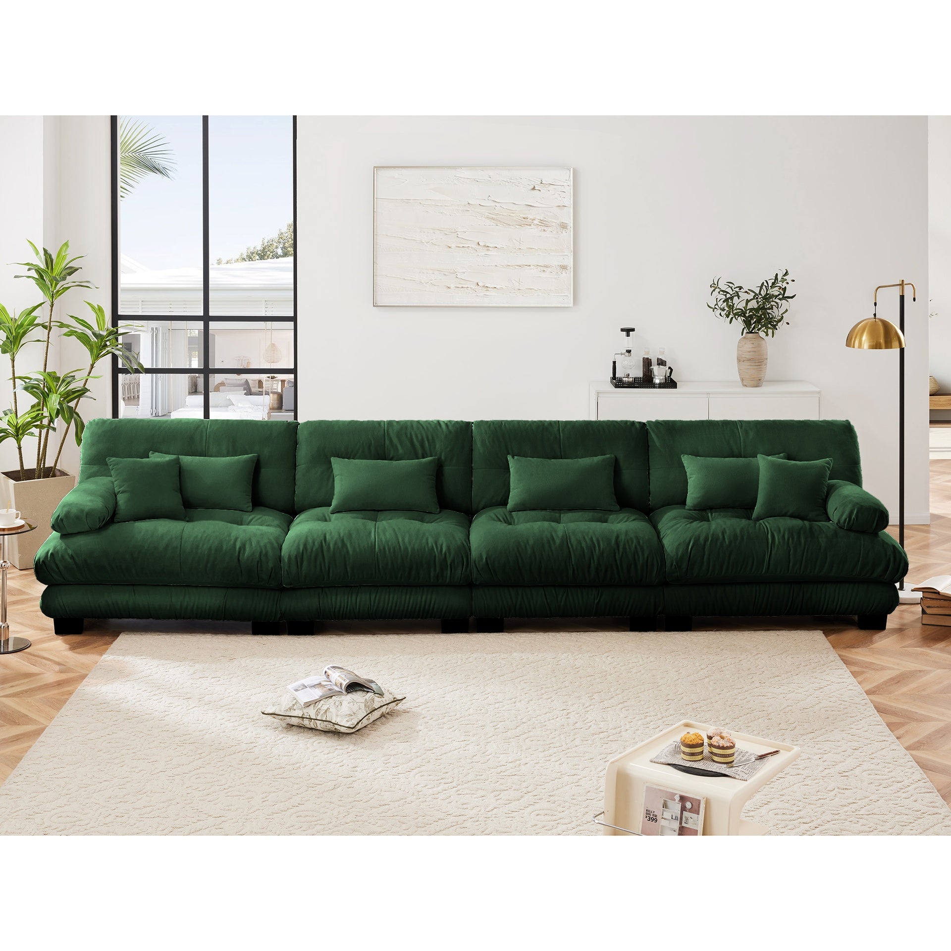 4-Seater Sectional Sofa Modular Deep Seat Sofa Couch , Chenille Sofa Comfy Upholstered Sofa for Living Room, Apartment, Studio, Office,Chenille Green