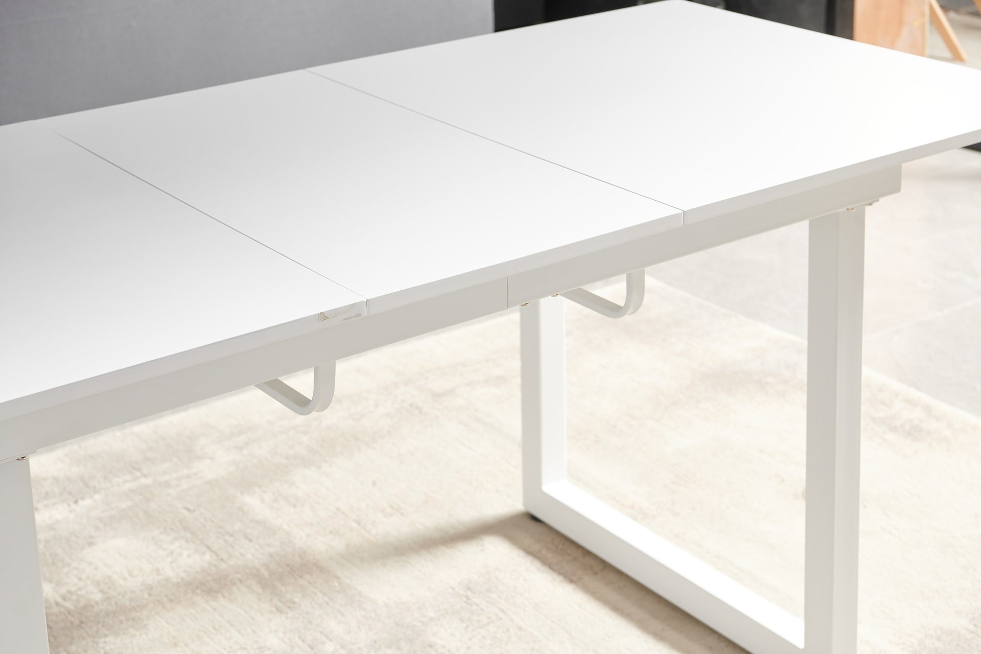 white color,Square Extendable Dining Table with metal leg,Modern Space Saving Kitchen Table for Living Room( 70.86" W x 31.5" D x 29.5" H)