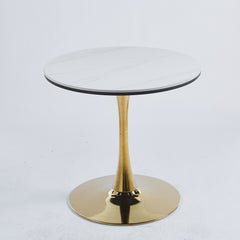 31.5"GOLDEN AND WHITE Tulip Table Mid-century Dining Table for 2-4 people With Round Mdf Table Top, Pedestal Dining Table, End Table Leisure Coffee Table,ceramic and MDF top