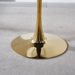 31.5"GOLDEN AND WHITE Tulip Table Mid-century Dining Table for 2-4 people With Round Mdf Table Top, Pedestal Dining Table, End Table Leisure Coffee Table,ceramic and MDF top