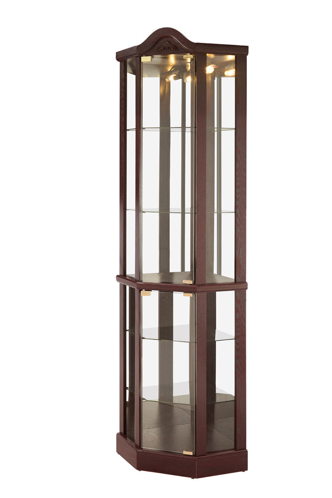 Glass Cabinet Lighted Corner Cabinet Corner Display Curio Cabinet, Glass Display With Light Bar Cabinet, Wine Cabinet with Adjustable Glass Shelves Carved Decoration DAARK CHERRY, Light(Included)