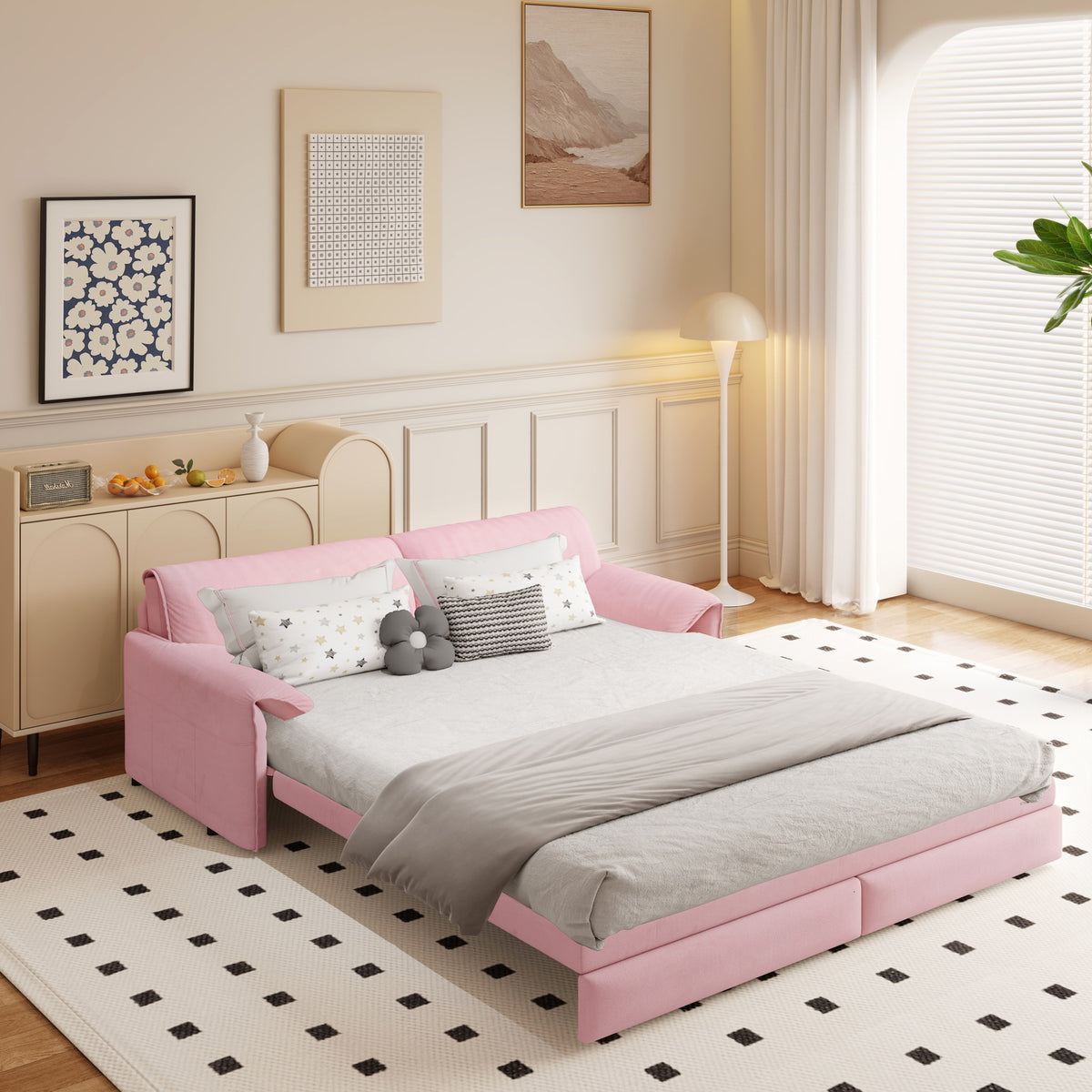 66" Queen Pull Out Sofa Bed, 3-in-1 Convertible Sleeper Sofa with Side Storage,Multi-Functional Velvet Loveseat Bed for Living Room,Bedroom,Apartment,Office(Old Sku:W1885P163513;New Sku:W1885S00226)