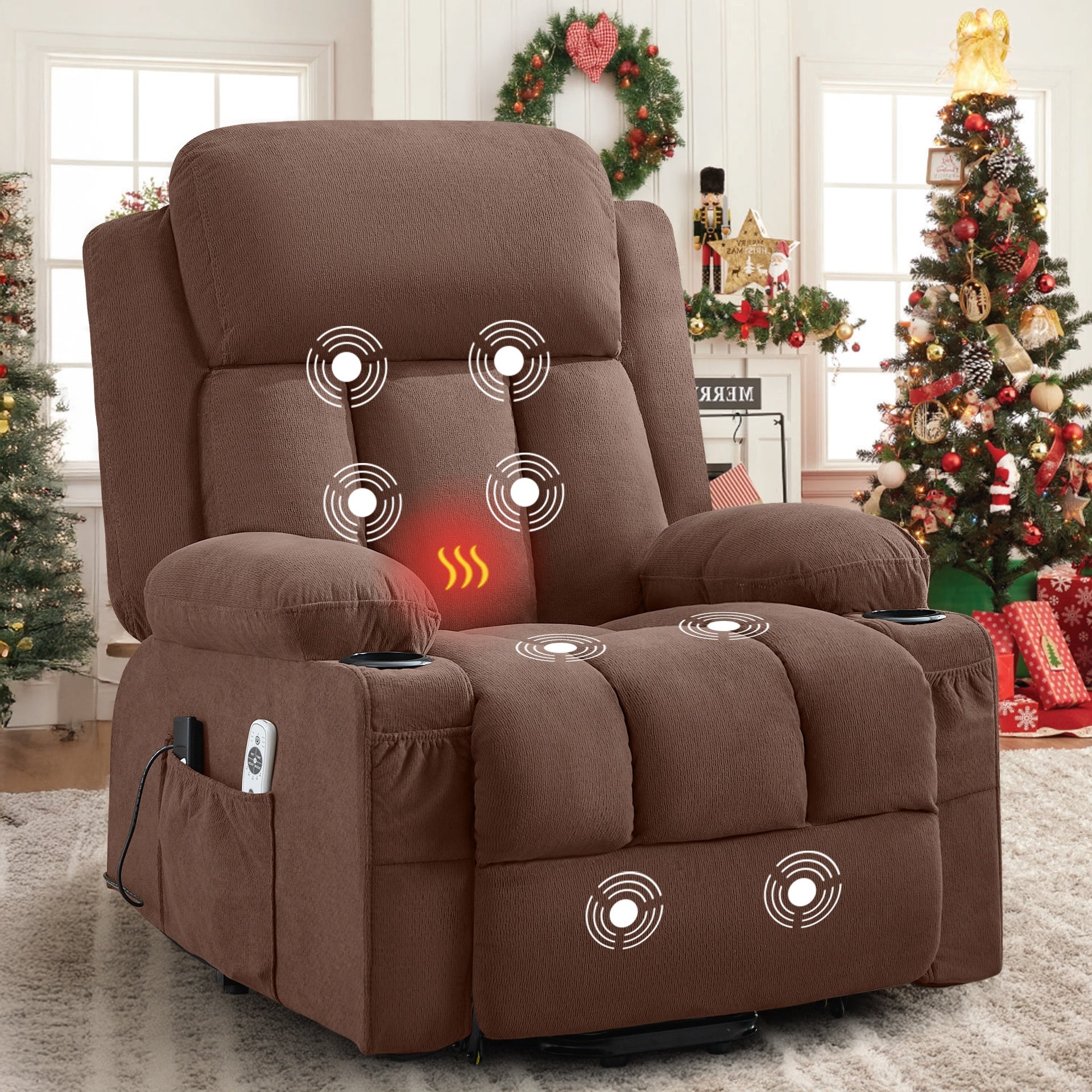 Power Lift Recliner Chair with Heat and Massage Electric Fabric Recliner Chair for Elderly with Side Pocket, USB Charge Port, Remote Control for Living Room