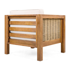 Outdoor Club Chair Set of 2, Acacia Wood Frame with Wicker Armrest and Beige Cushions,400 lbs Capacity