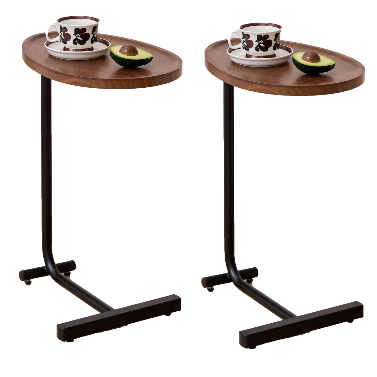 2-pieces Brown C-shaped Side Table, Small Sofa Table for Small Spaces, Living Room, Bedroom