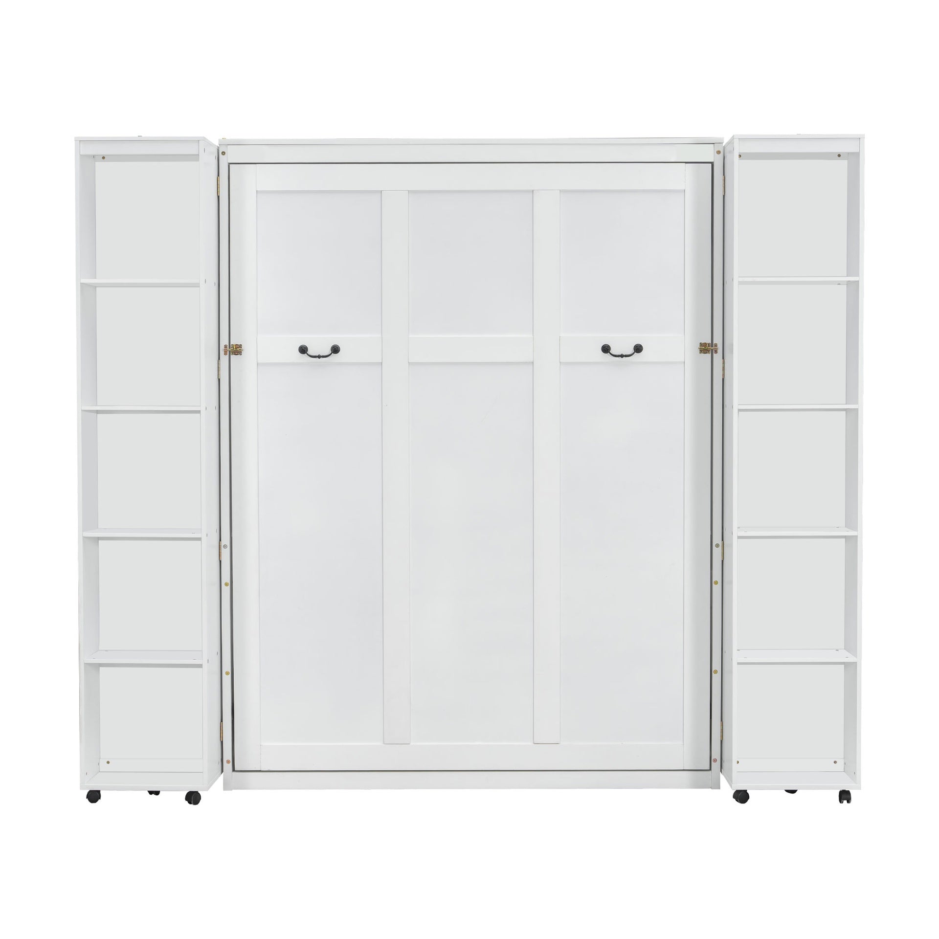 Queen Murphy Bed Wall Bed with Storage Doors, White