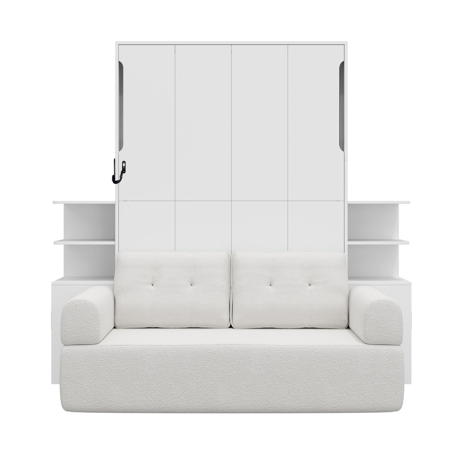Queen Size Wall Murphy Bed with Sofa and Storage Cabinets, Space-Saving Wall Bed for Home Office & Guest Room, White