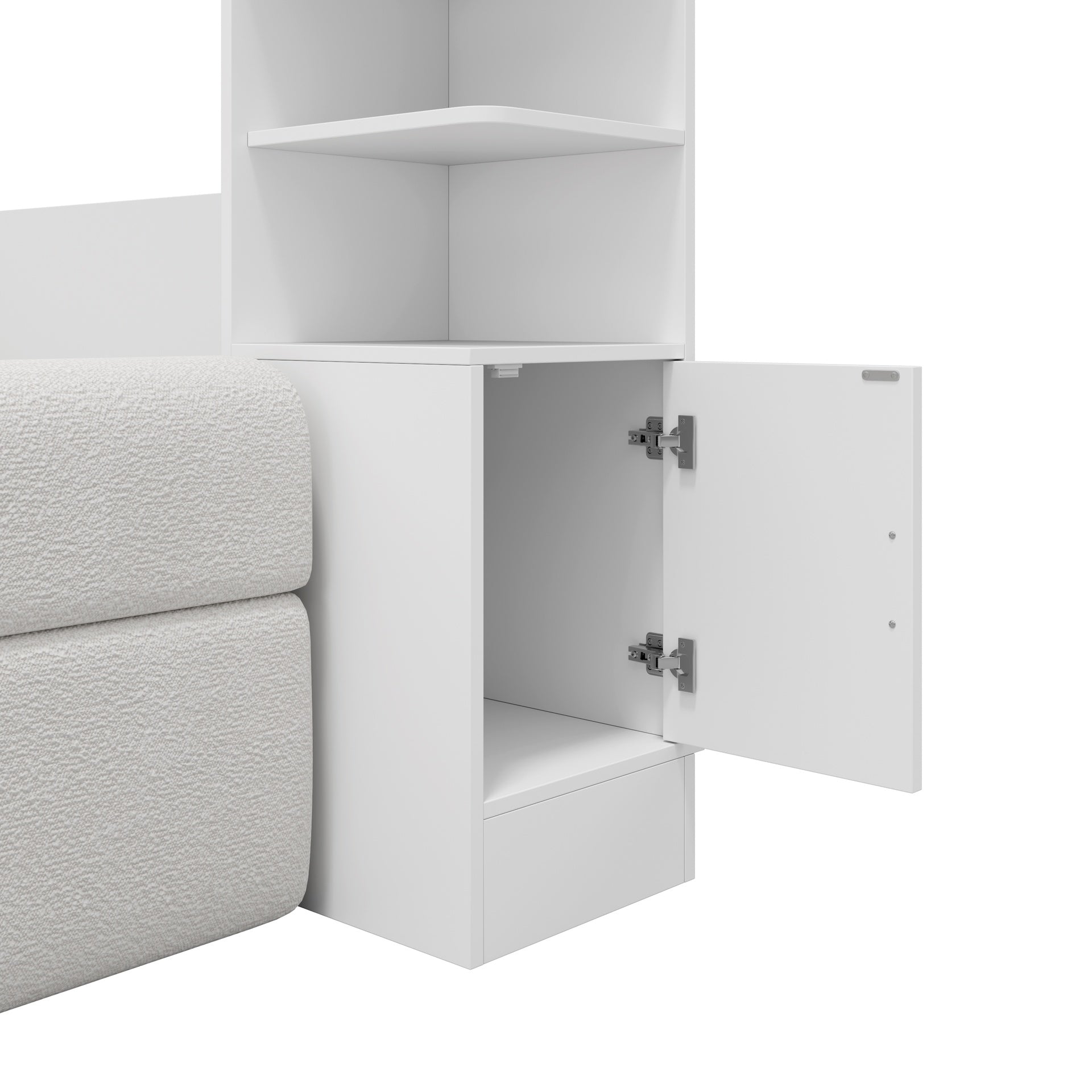 Queen Size Wall Murphy Bed with Sofa and Storage Cabinets, Space-Saving Wall Bed for Home Office & Guest Room, White