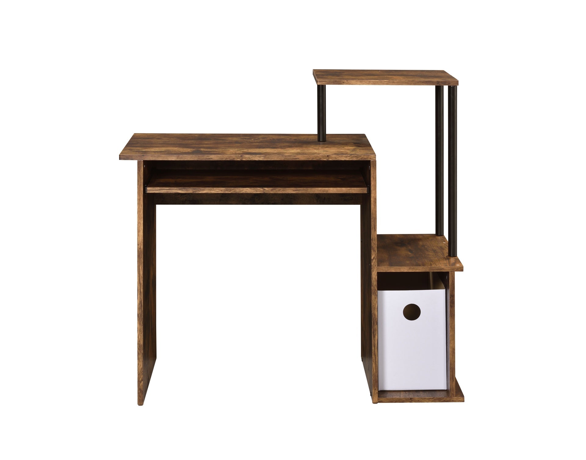 Weathered Oak and Black Computer Desk with Keyboard Tray
