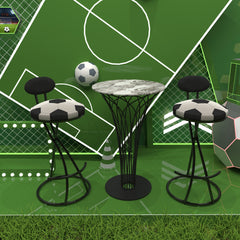 Upholstered S-shaped Barstools Set of 2 Velvet Counter Bar Stools Football Print Round Dining Stool for Kitchen & Living Room (Black Frame & Black Back)