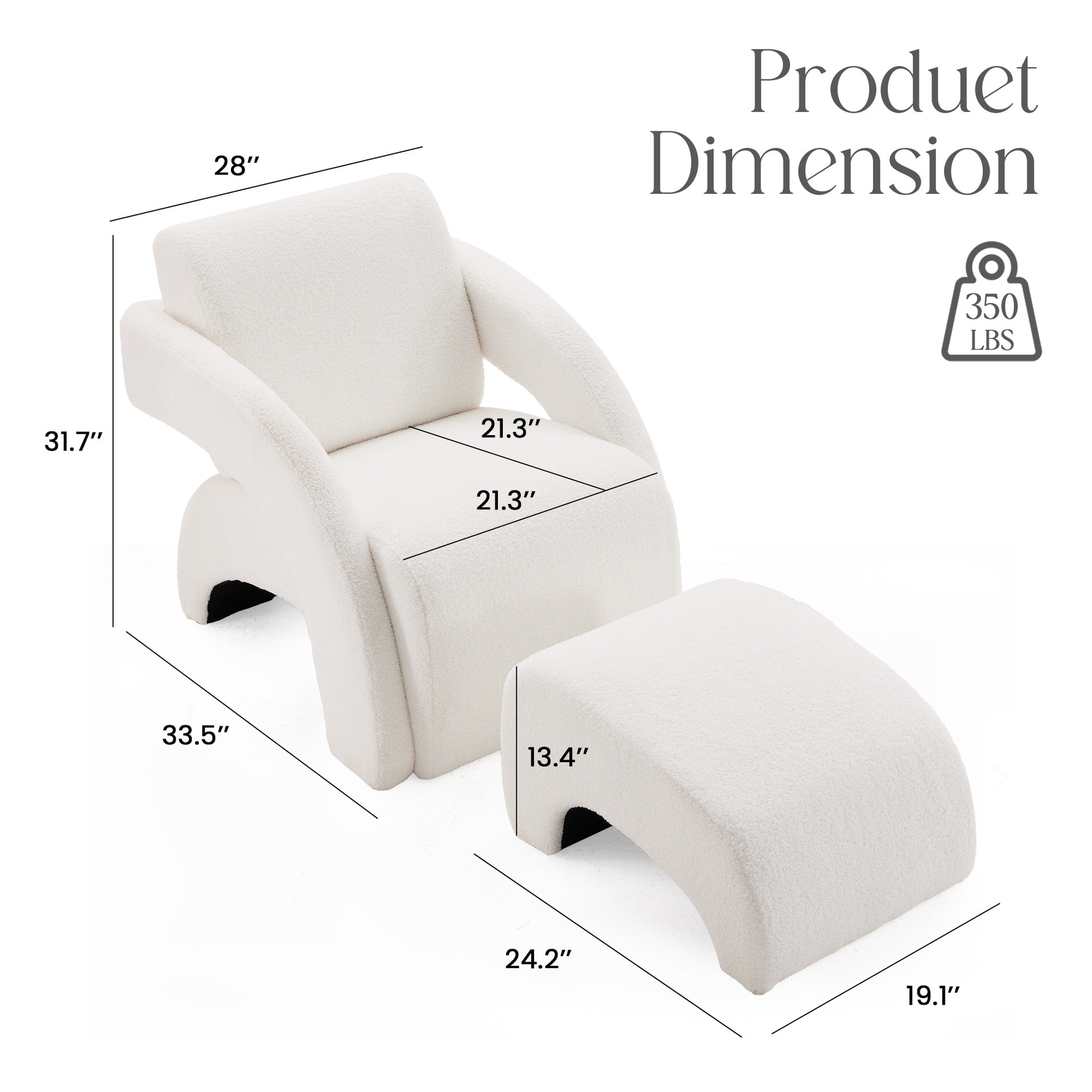Upholstered Armchair with Ottoman – Plush Bouclé Fabric, Curved Seat & Sled-Base Lounge Chair for Living Room, Bedroom, Study