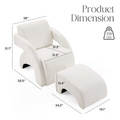 Upholstered Armchair with Ottoman – Plush Bouclé Fabric, Curved Seat & Sled-Base Lounge Chair for Living Room, Bedroom, Study