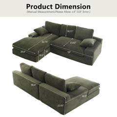 Green corduroy compressed sofa. It has a soft and skin-friendly sitting feel, adding a healing atmosphere to the warm living room. It comes with 3 back cushions and 2 throw pillows.