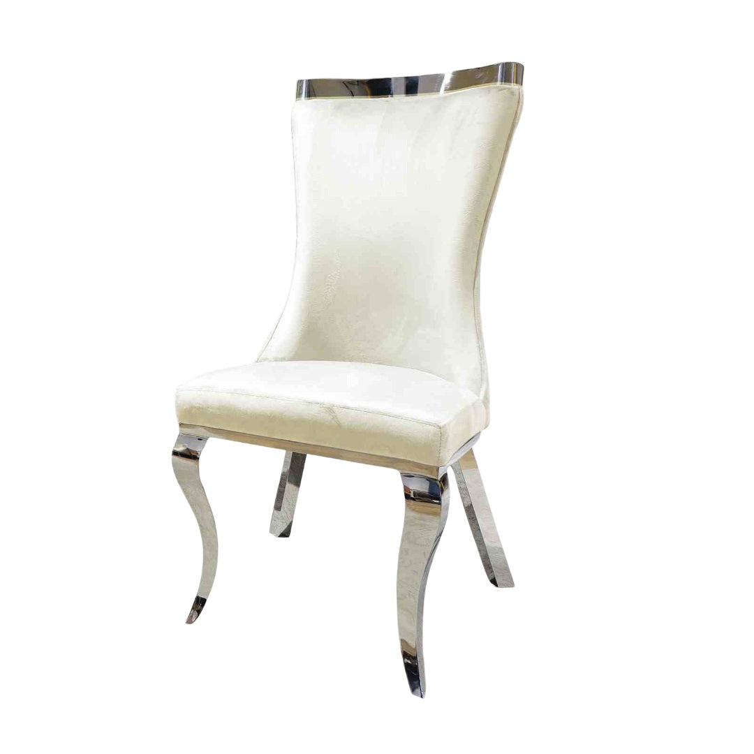 White Finish Glam Style 2pc Side Chair Silver Legs Tiger Printed Upholstered Seat Dining Room
