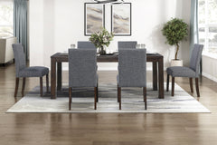 Classic 7pc Dining Set Dark Brown Finish Table and 6x Side Chairs Comfort Upholstery Gray Dining Kitchen Furniture