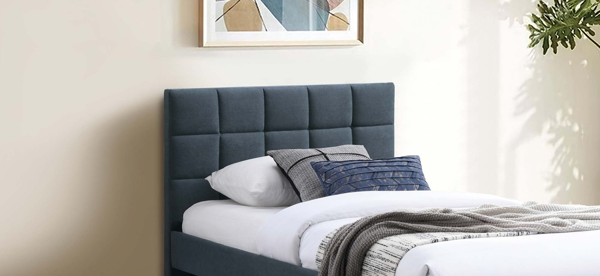 Contemporary Style 1pc Full Size Bed w/ Trundle Upholstered Headboard And Footboard Grid Pattern Charcoal Finish Bedroom Furniture