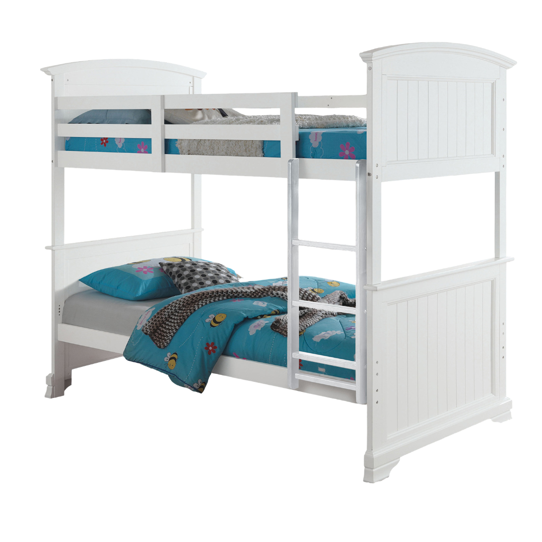 Transition Twin Full Bunk Bed White Finish Plank Style And Bracket Feet